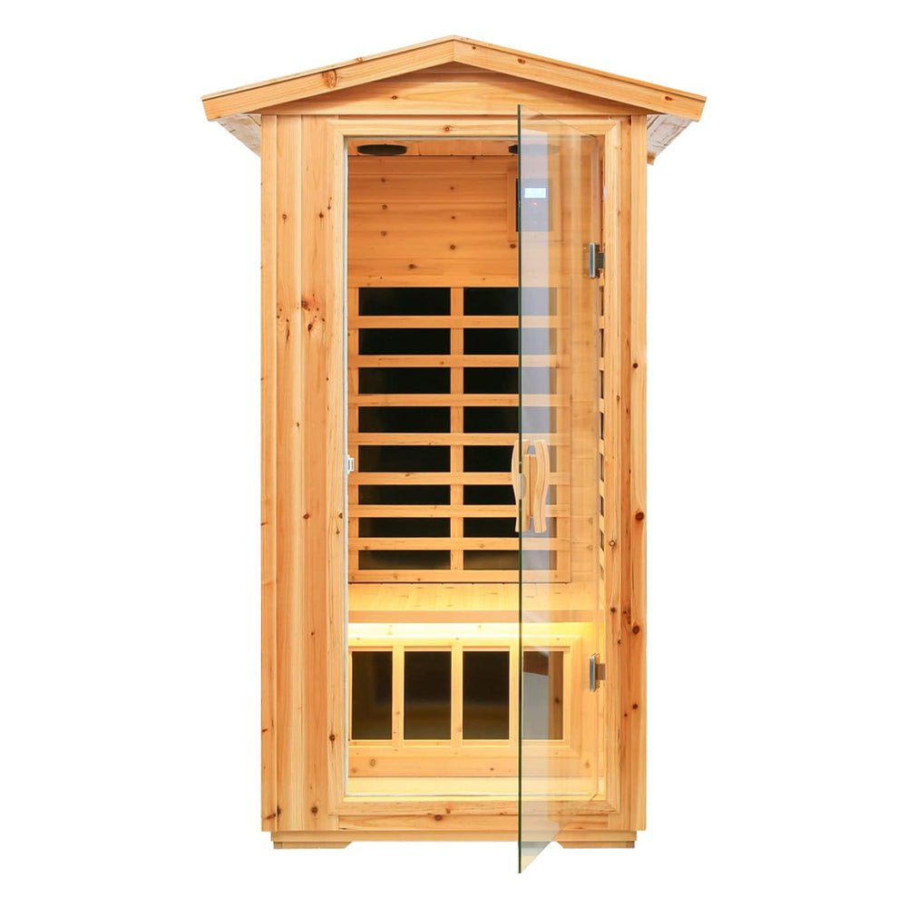 1-Person Ultra Low EMF Outdoor FAR Infrared Heat Hemlock Wood Personal Home Spa Sauna, 1560W