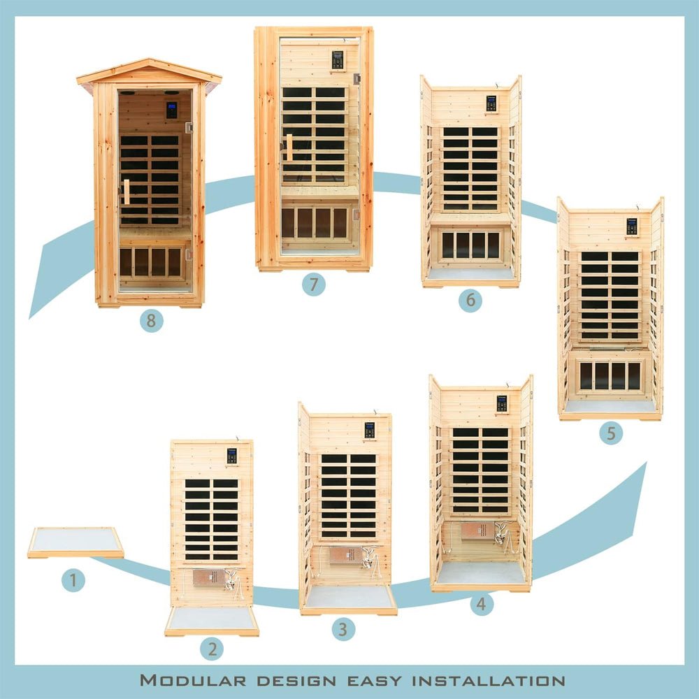 1-Person Ultra Low EMF Outdoor FAR Infrared Heat Hemlock Wood Personal Home Spa Sauna, 1560W