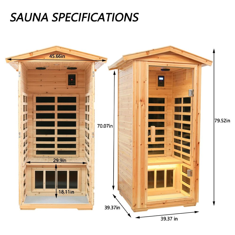 1-Person Ultra Low EMF Outdoor FAR Infrared Heat Hemlock Wood Personal Home Spa Sauna, 1560W