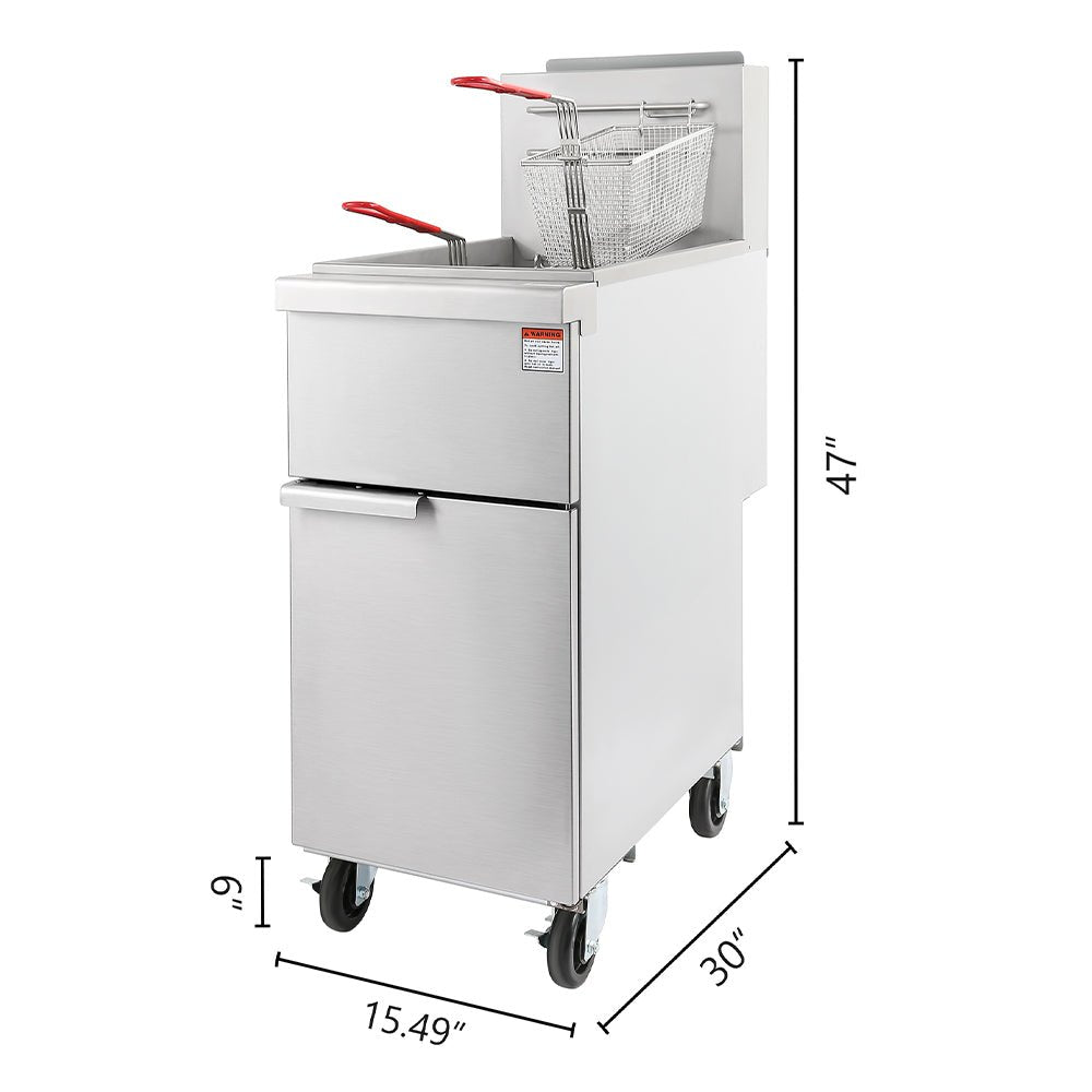 120K BTU Commercial Stainless Steel Gas Powered Floor Deep Fryer With Baskets, 50-55 LBS (96241357)