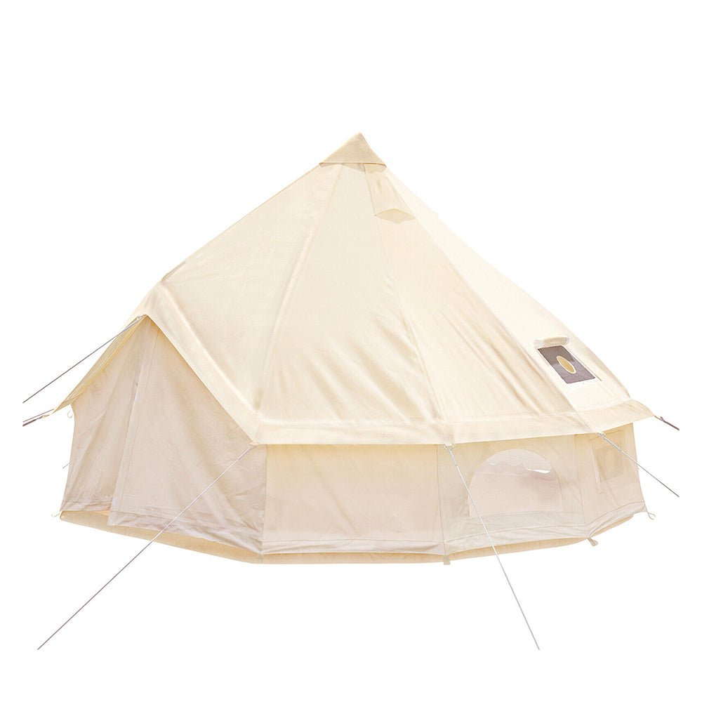 13FT Outdoor Glamping Yurt Teepee Canvas Camping Bell Family Waterproof Tent W/ Stove Jack
