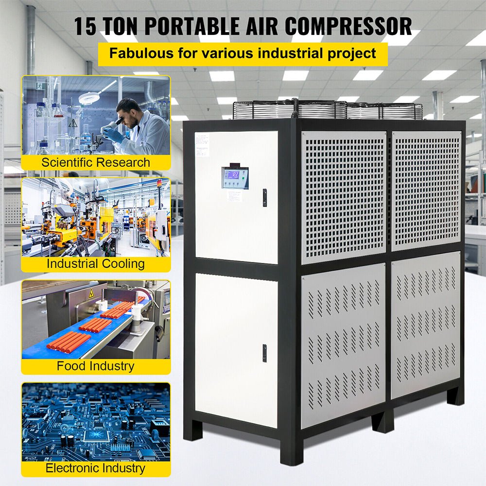 15 Ton Smart Air-Cooled SS Industrial Water Chiller With LCD Display & 150L Water Tank, 15HP (95201436)