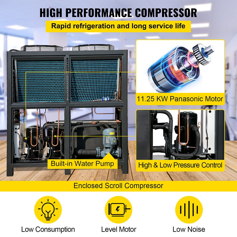 15 Ton Smart Air-Cooled SS Industrial Water Chiller With LCD Display & 150L Water Tank, 15HP (95201436)