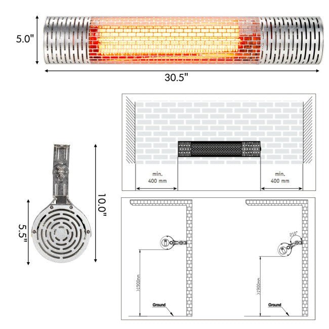 1500W Electric Indoor/Outdoor Waterproof Infrared Patio Heater W/ 2 Power Settings (91826957)