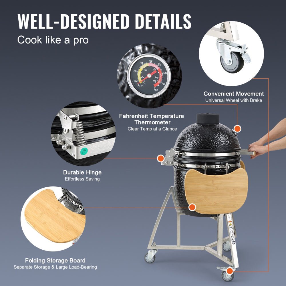 18" Portable Round Ceramic Outdoor Barbecue Smoker Grill For Patio (97258631)
