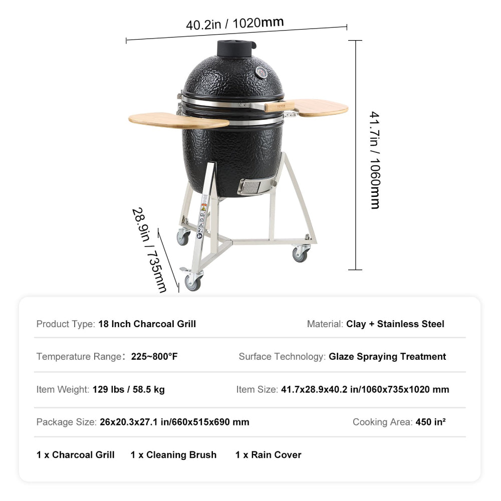 18" Portable Round Ceramic Outdoor Barbecue Smoker Grill For Patio (97258631)
