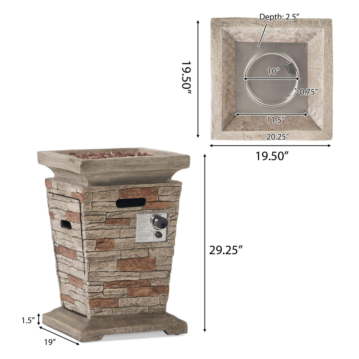 19" Outdoor 40K BTU Natural Stone Fire Column (SAK36771)
