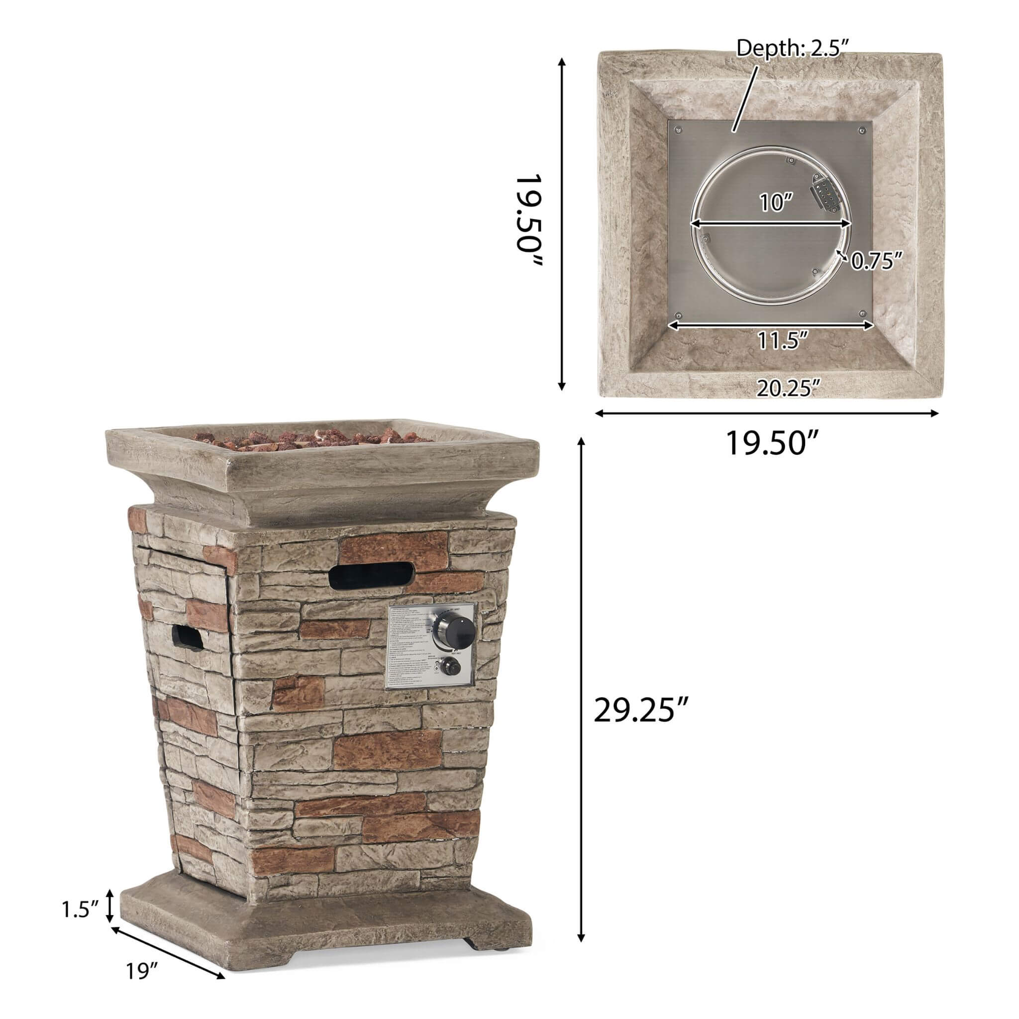 19" Outdoor 40K BTU Natural Stone Fire Column (SAK36771)