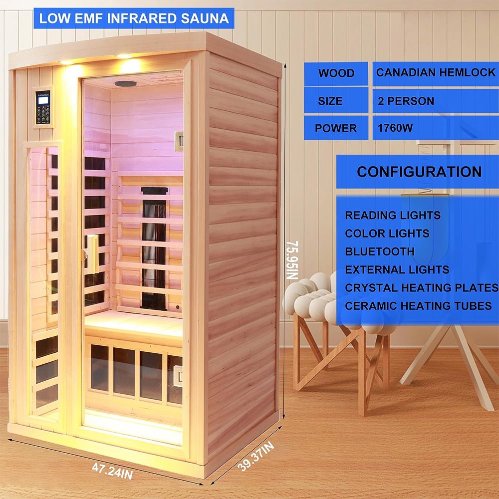 2-Person Low EMF FAR-Infrared Heat Wood Home Personal Spa Sauna With Ceramic Heaters, 1760W (93852741)