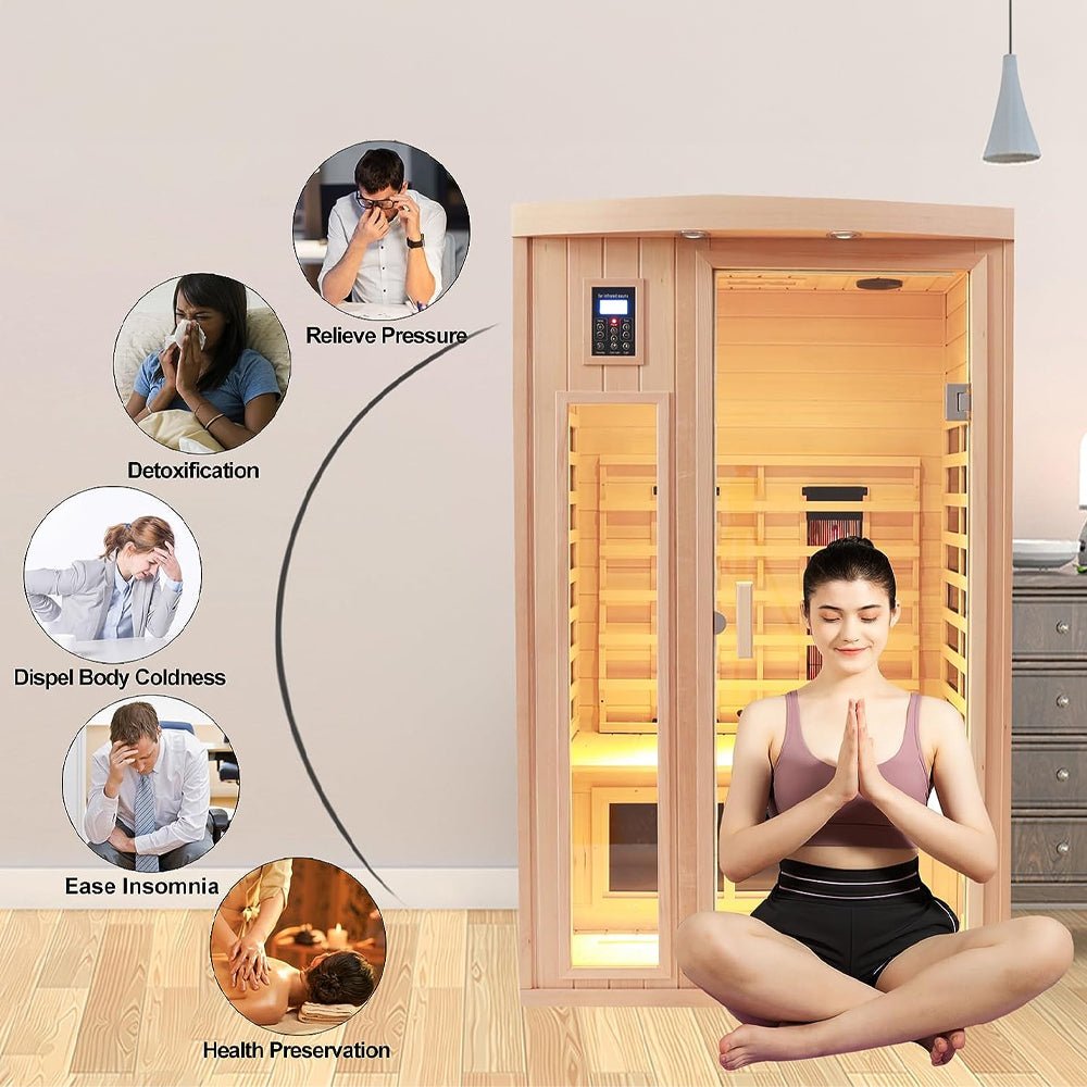 2-Person Low EMF FAR-Infrared Heat Wood Home Personal Spa Sauna With Ceramic Heaters, 1760W (93852741)