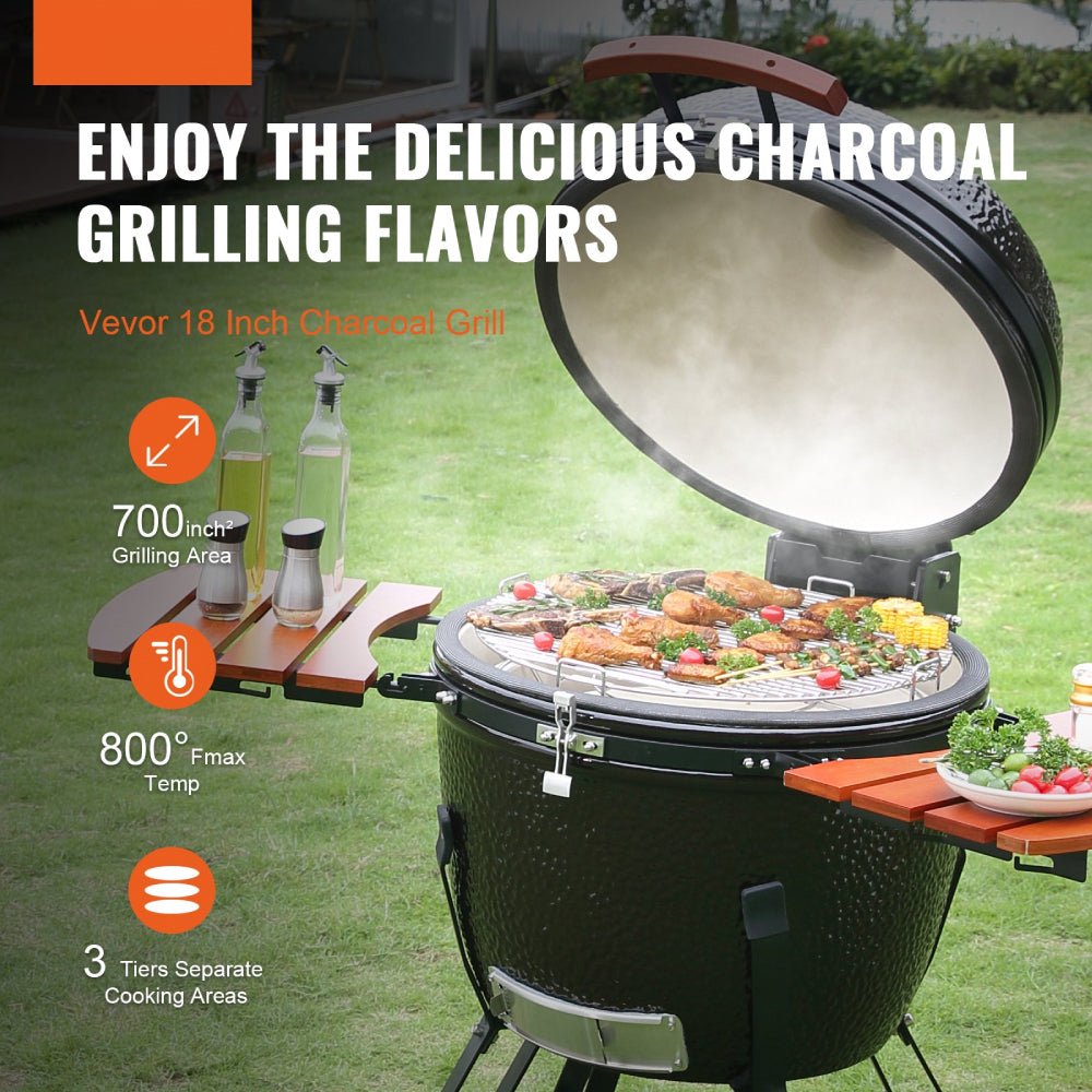 24" Ceramic Portable Round Outdoor Barbecue Smoker Grill For Patio (93820572)