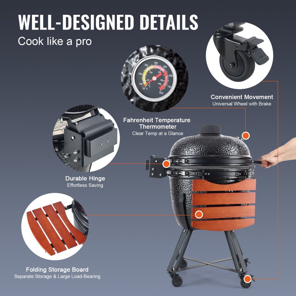 24" Ceramic Portable Round Outdoor Barbecue Smoker Grill For Patio (93820572)