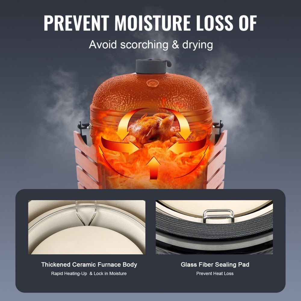 24" Ceramic Portable Round Outdoor Barbecue Smoker Grill For Patio (93820572)