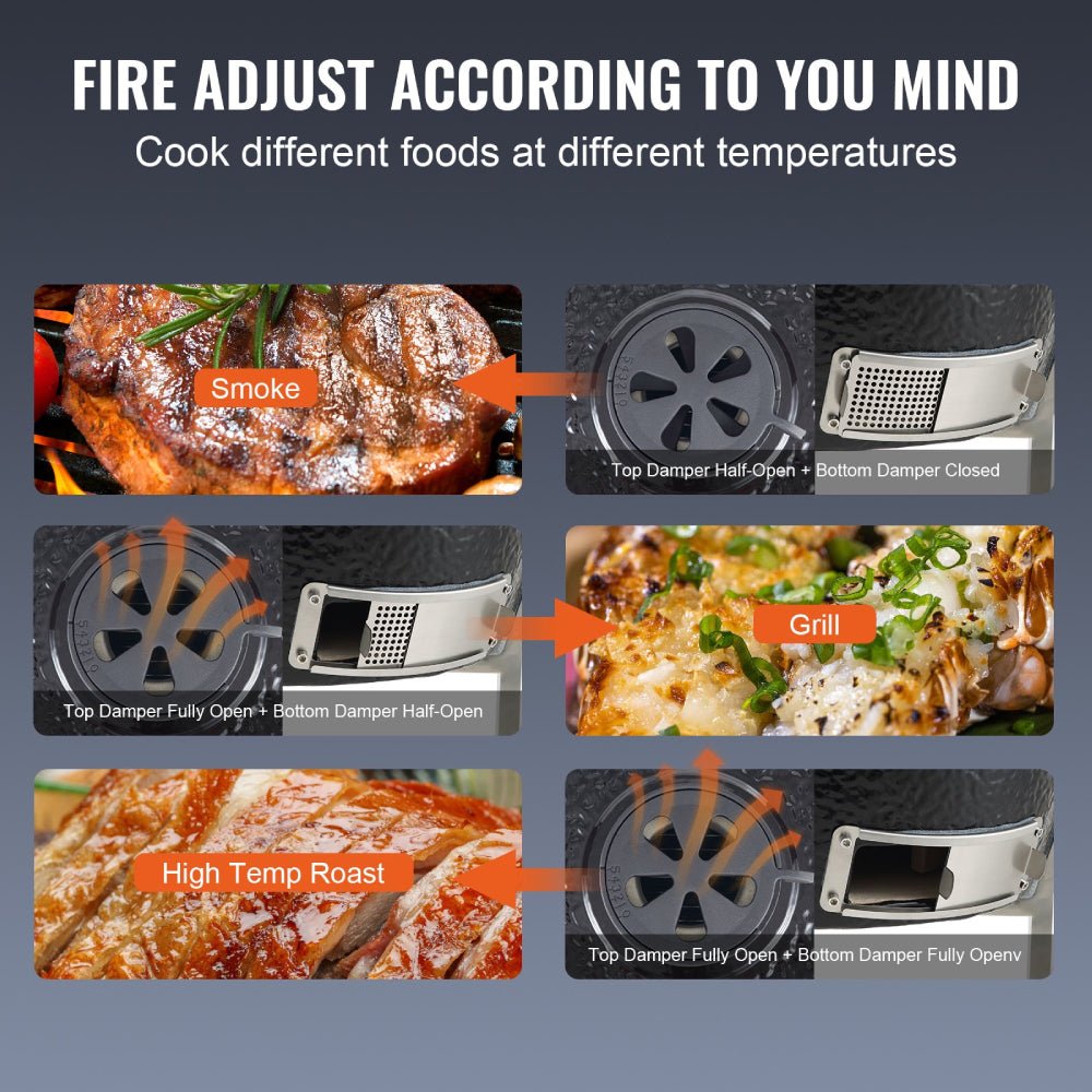 24" Ceramic Portable Round Outdoor Barbecue Smoker Grill For Patio (93820572)