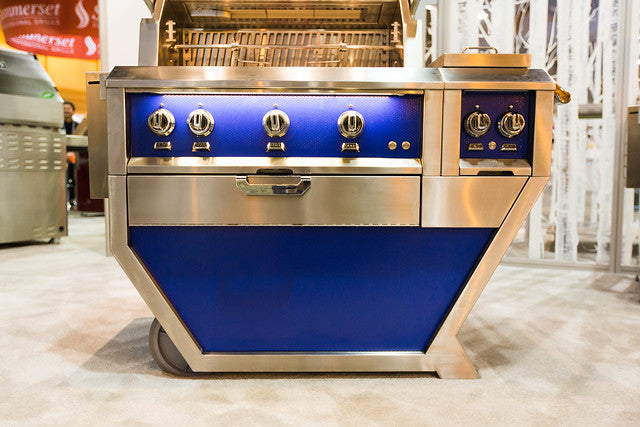 Hestan 36" Outdoor Built-In Grill with Deluxe Cart, 3-Trellis Burners, Double Side Burner & Rotisserie Kit - GABR36CX2