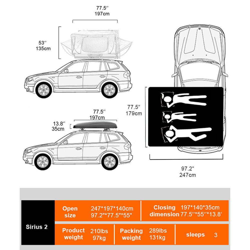 Naturnest Sirius 2 Premium 3XL 4-Person Clamshell Roof Top Tent (SAK91382)