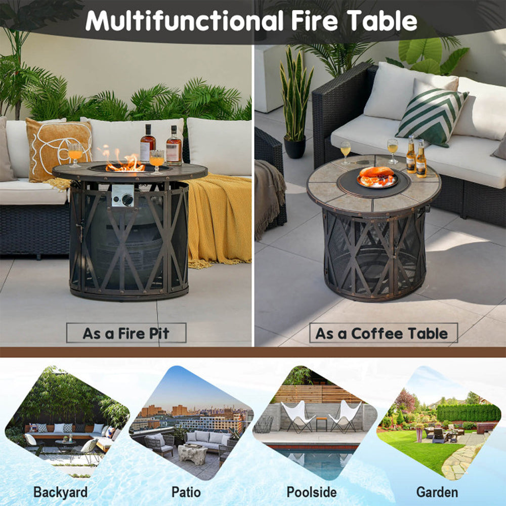 30K BTU Premium Outdoor Patio Gas Fire Pit Table With Fire Glass And Cover, 32" (96517432)