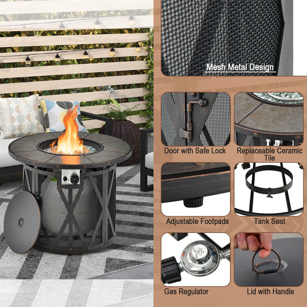 30K BTU Premium Outdoor Patio Gas Fire Pit Table With Fire Glass And Cover, 32" (96517432)