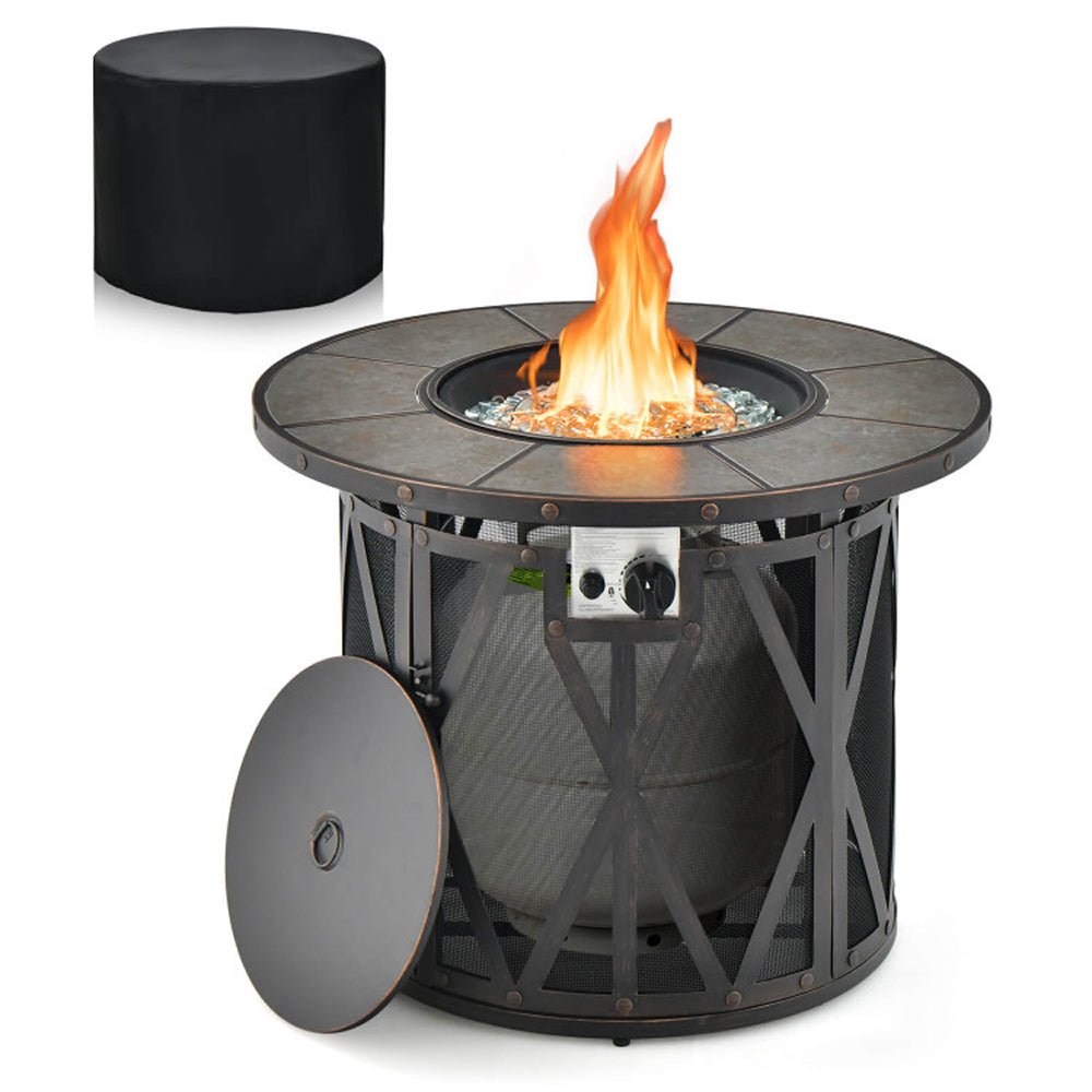 30K BTU Premium Outdoor Patio Gas Fire Pit Table With Fire Glass And Cover, 32" (96517432)