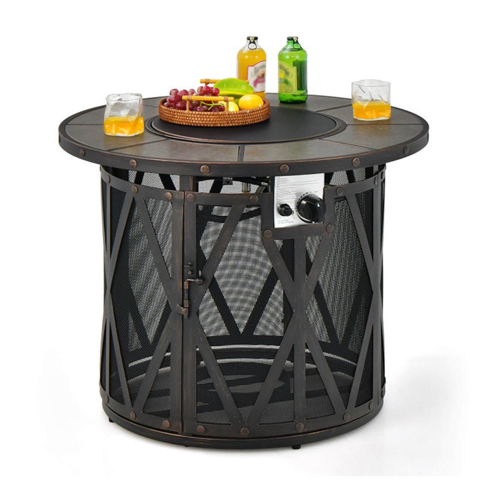 30K BTU Premium Outdoor Patio Gas Fire Pit Table With Fire Glass And Cover, 32" (96517432)