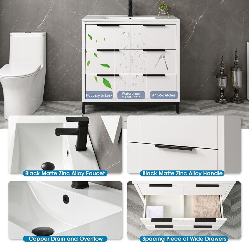 36'' Bathroom Vanity Set With Ceramic Sinks And MDF Drawer Cabinets (94283517)