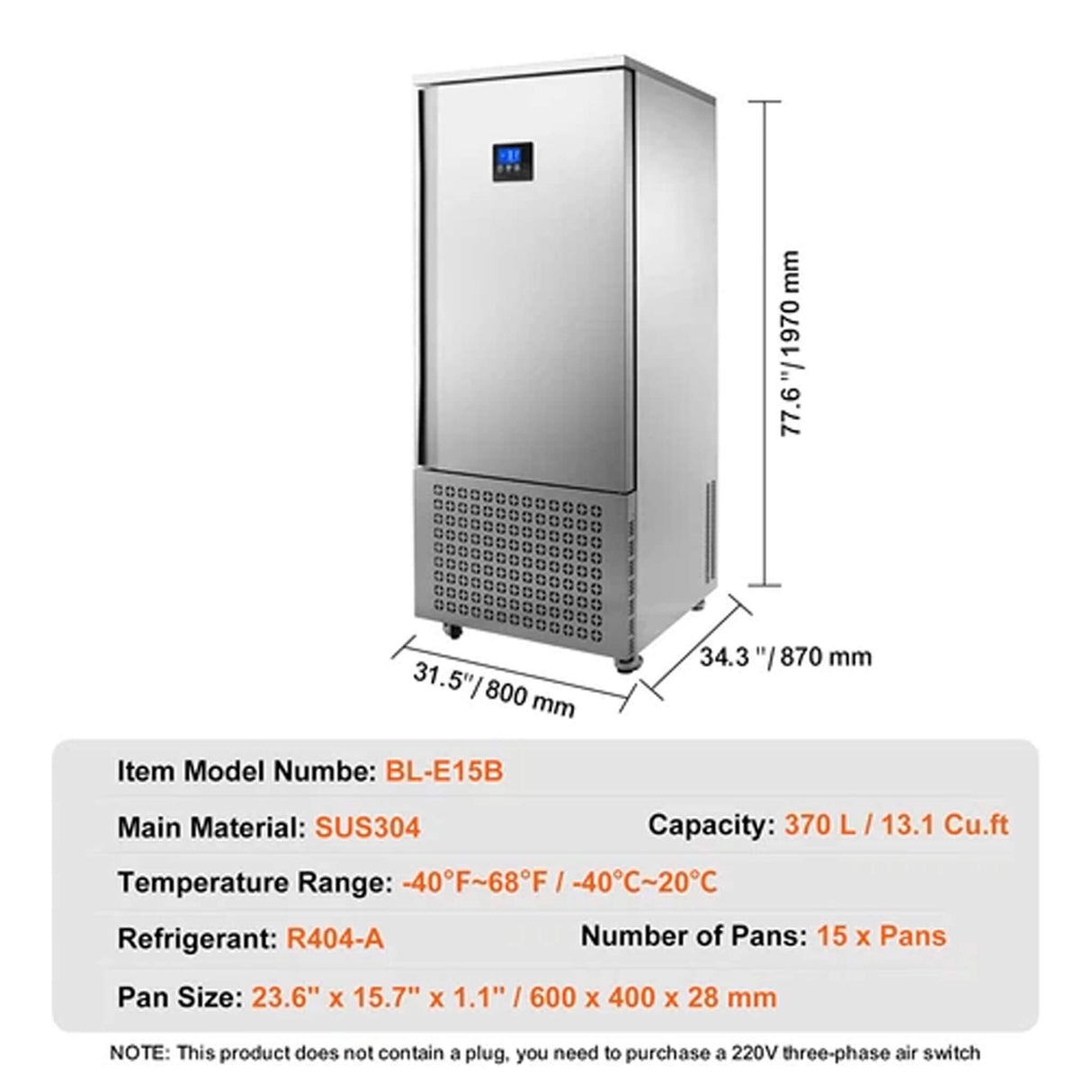 370L Commercial Freestanding Blast Freezer With 15 Trays For Chilling Seafood & Gelato (SAK98170)