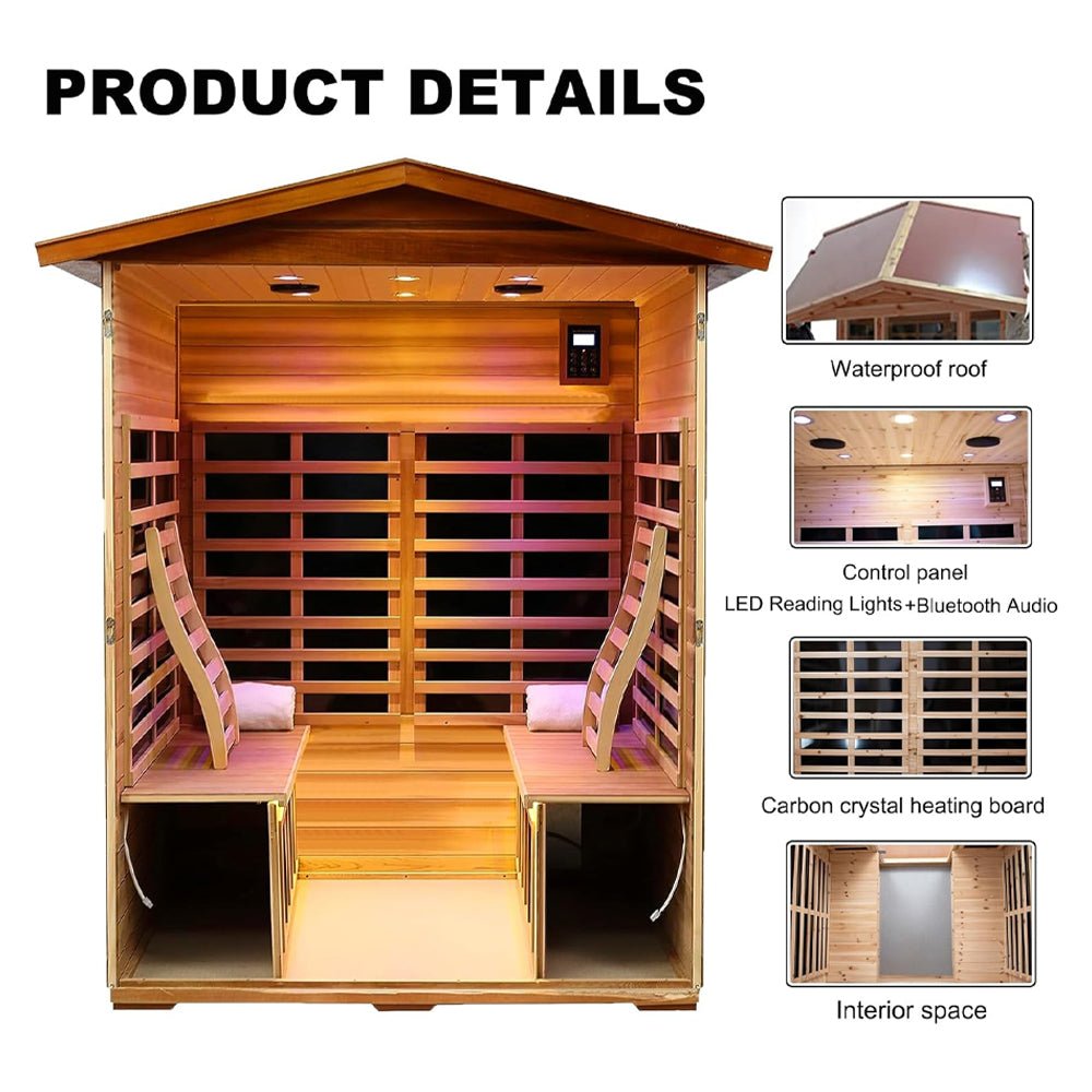 4-Person Luxury Low EMF Outdoor FAR Infrared Home Sauna With Bluetooth Audio, 2050W (96415372)