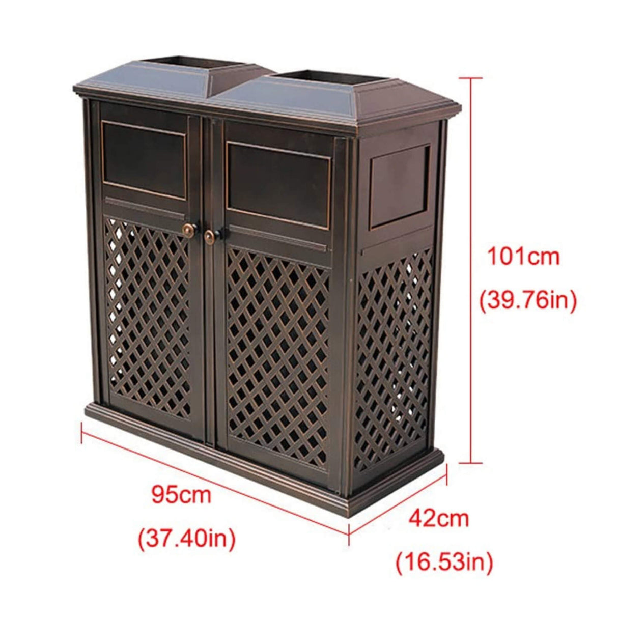 40" Outdoor Double Bucket Cast Aluminum Commercial Trash Can With Ashtray