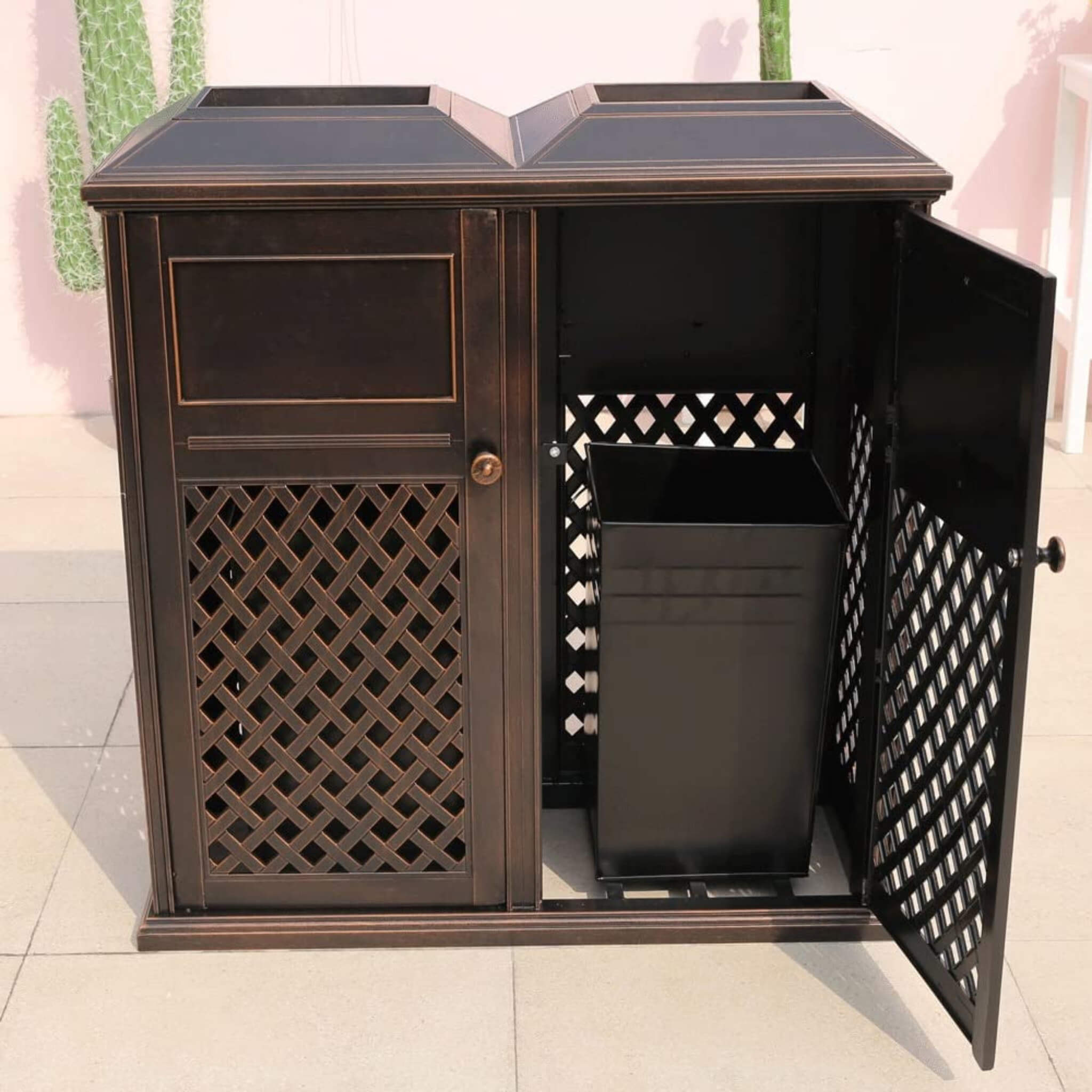 40" Outdoor Double Bucket Cast Aluminum Commercial Trash Can With Ashtray