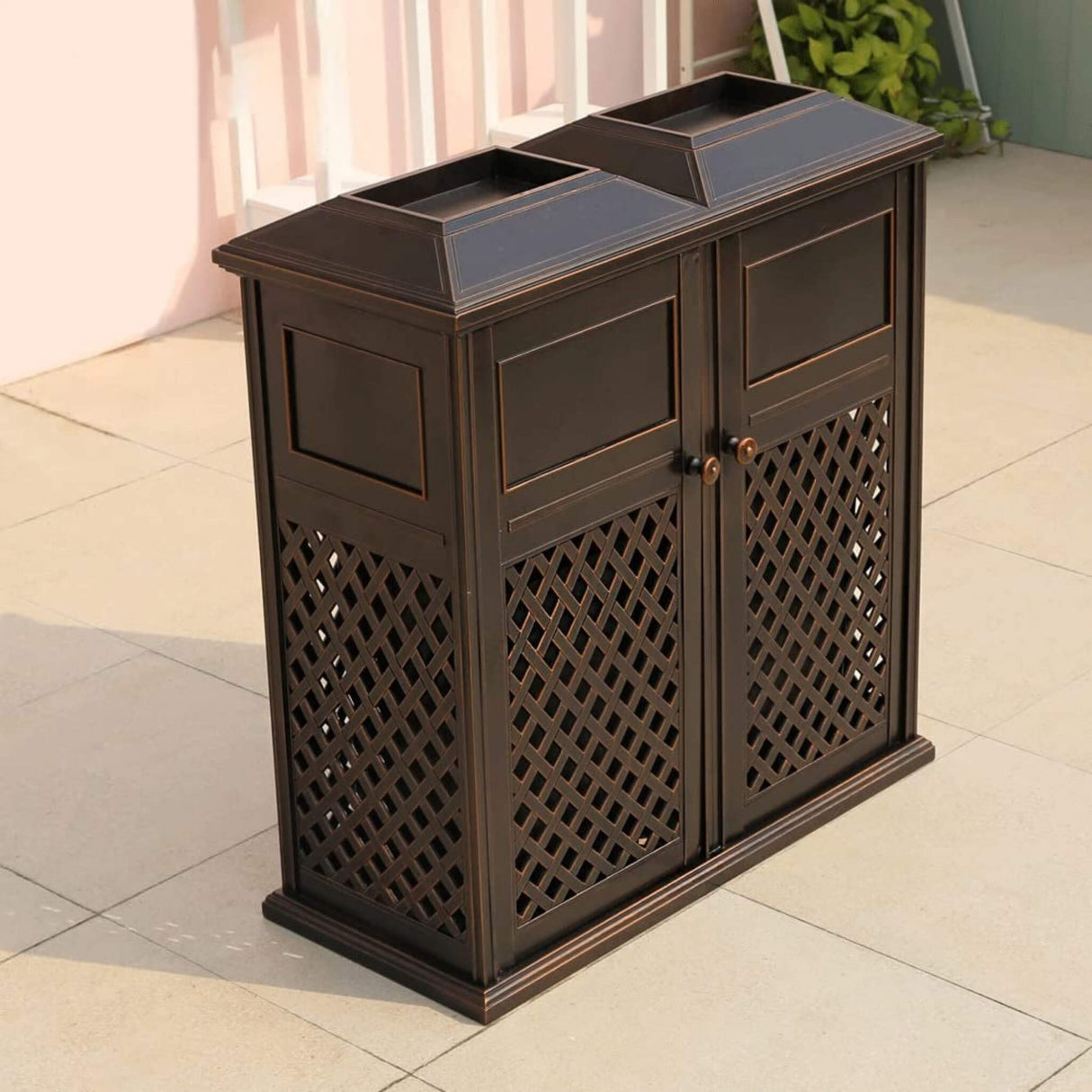 40" Outdoor Double Bucket Cast Aluminum Commercial Trash Can With Ashtray