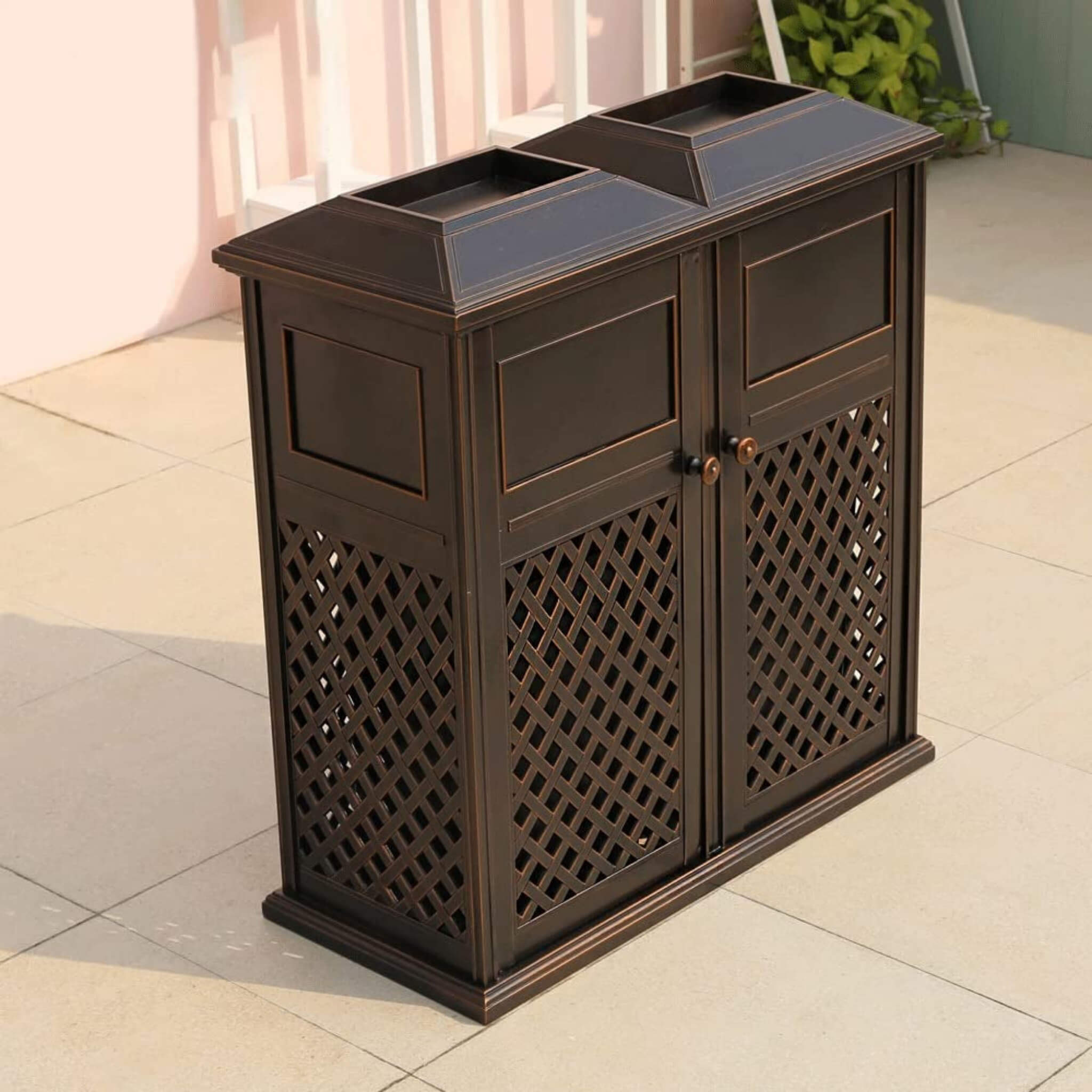 40" Outdoor Double Bucket Cast Aluminum Commercial Trash Can With Ashtray