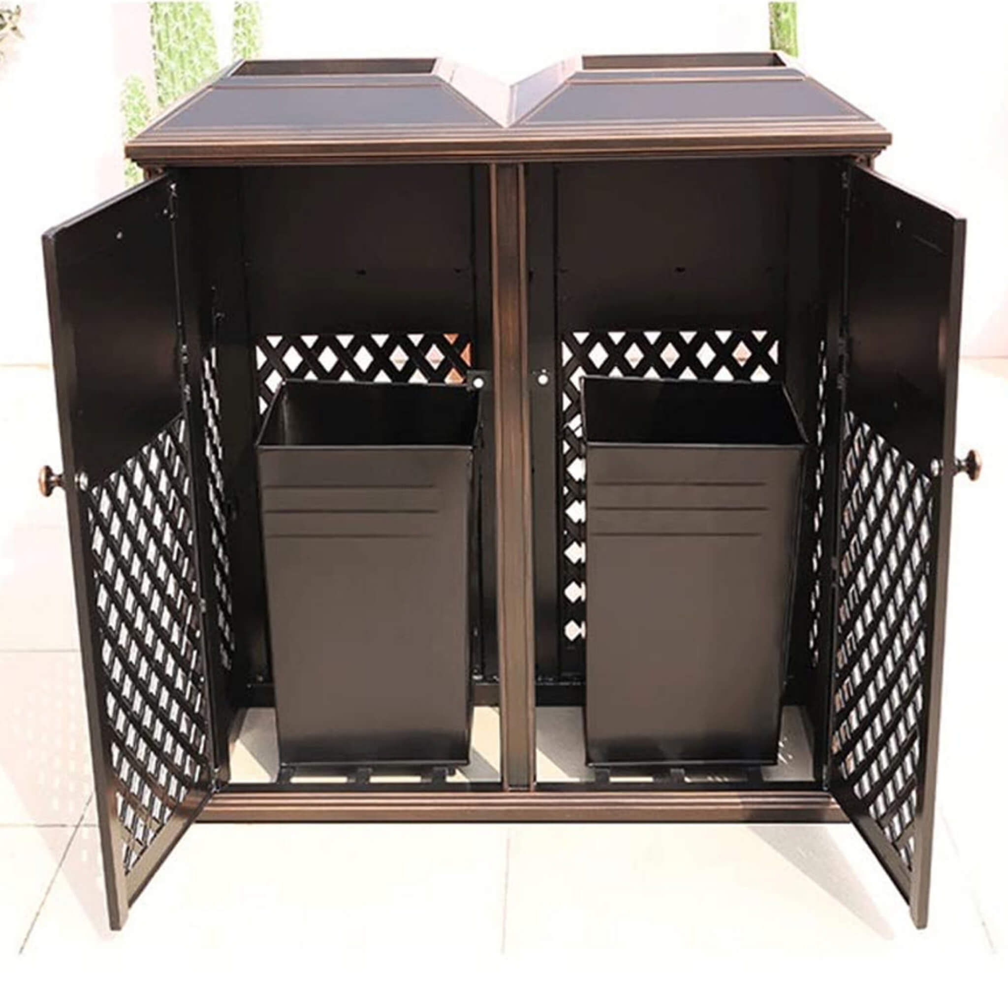 40" Outdoor Double Bucket Cast Aluminum Commercial Trash Can With Ashtray