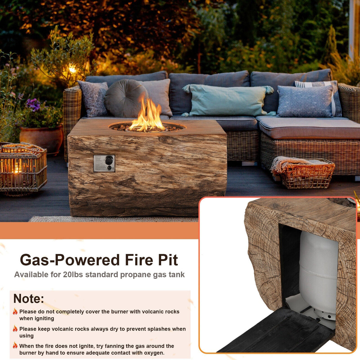 40" Rectangular Propane Fire Pit Table W/ Rocks & Gas Kit, 50K BTU (95421411)