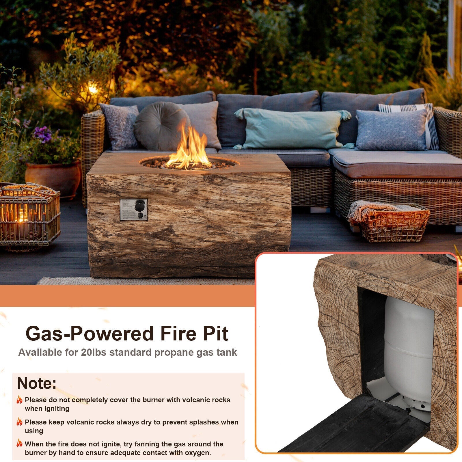 40" Rectangular Propane Fire Pit Table W/ Rocks & Gas Kit, 50K BTU (95421411)