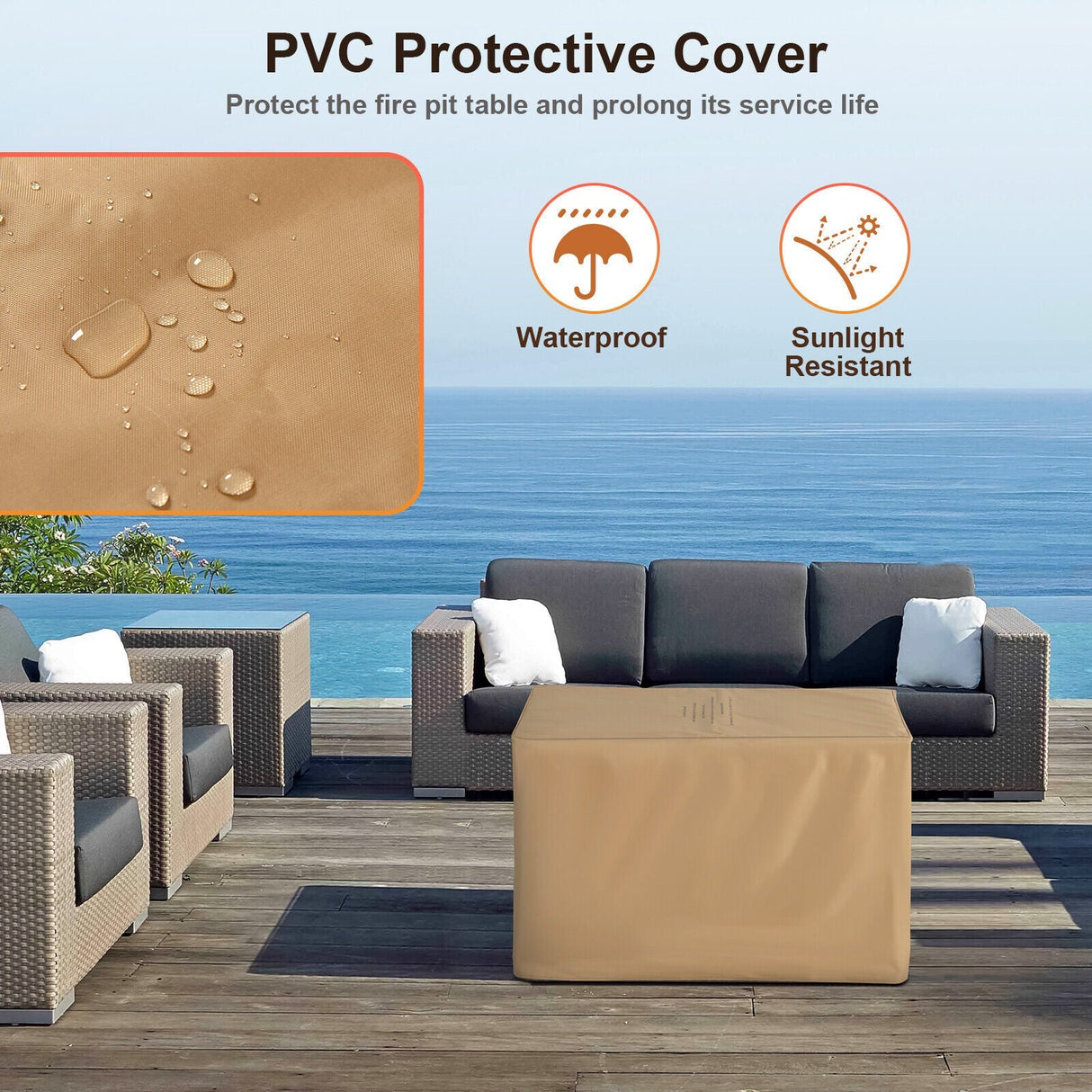 40" Rectangular Propane Fire Pit Table W/ Rocks & Gas Kit, 50K BTU (95421411)