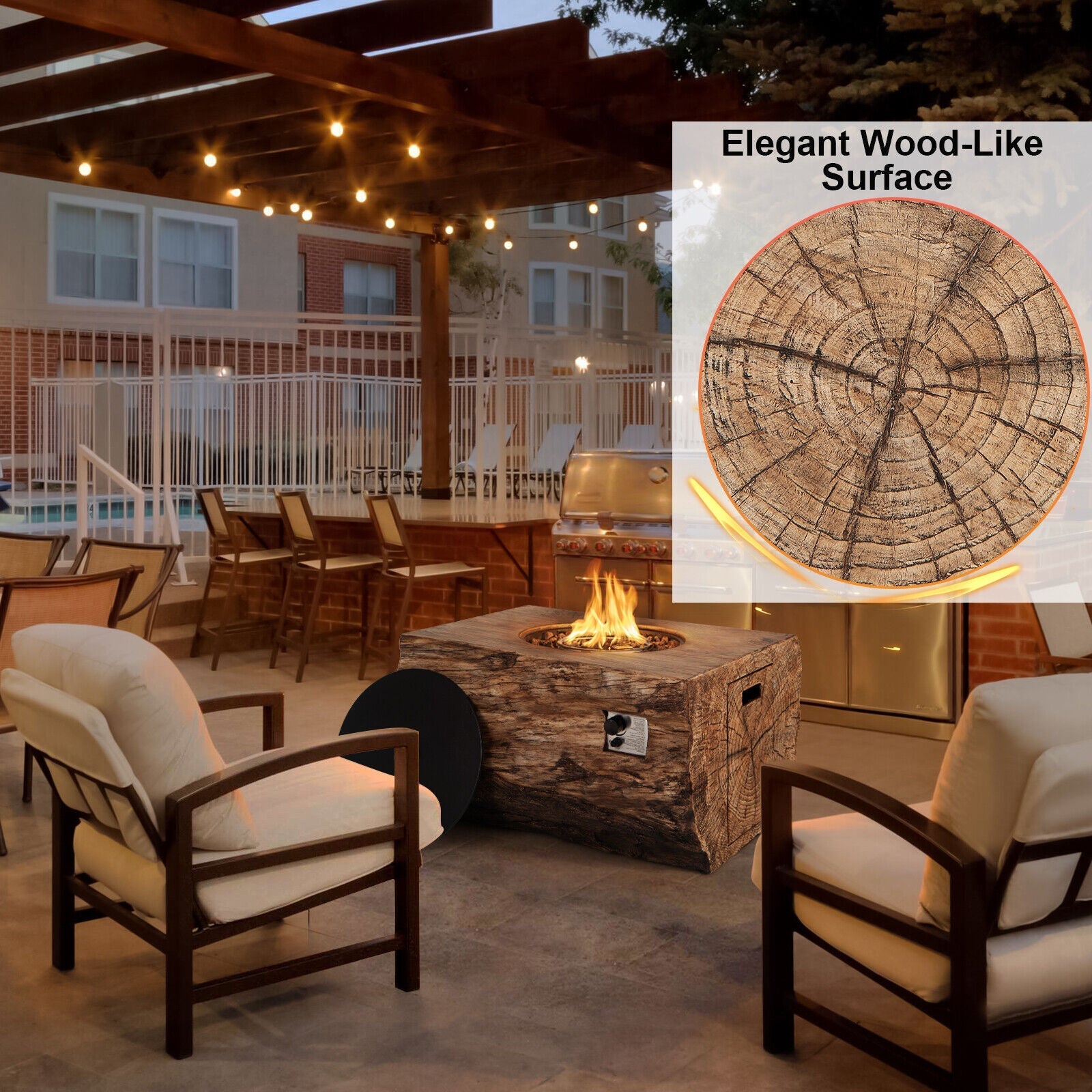 40" Rectangular Propane Fire Pit Table W/ Rocks & Gas Kit, 50K BTU (95421411)