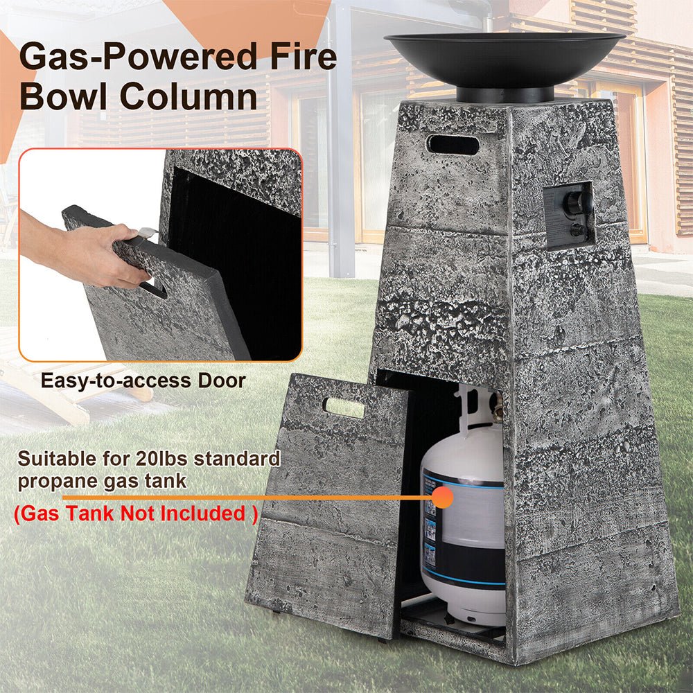 48" Large Outdoor Propane Fire Bowl Column With Cover & Lava Rocks (96173485)