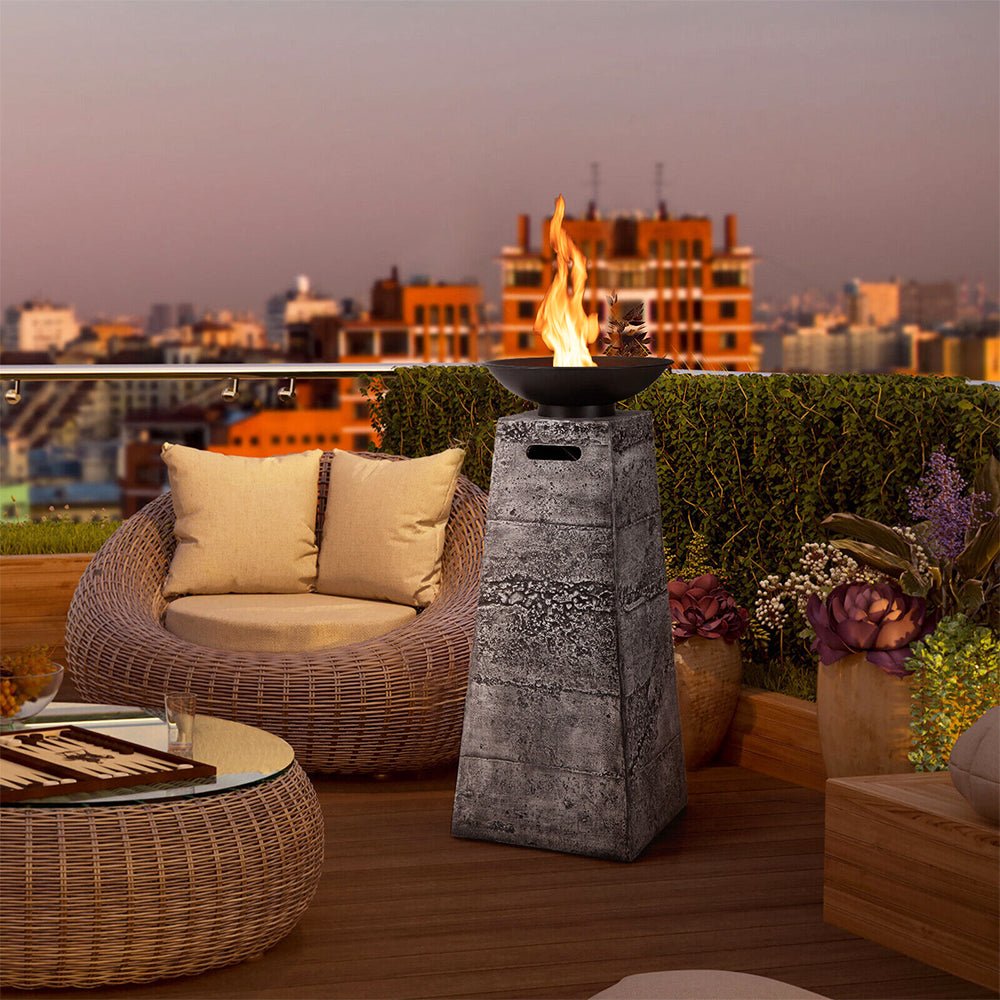 48" Large Outdoor Propane Fire Bowl Column With Cover & Lava Rocks (96173485)