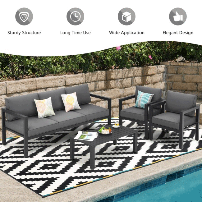 Premium Outdoor Aluminum Furniture Set For Backyard & Poolside, 4PCS