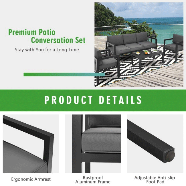 Premium Outdoor Aluminum Furniture Set For Backyard & Poolside, 4PCS