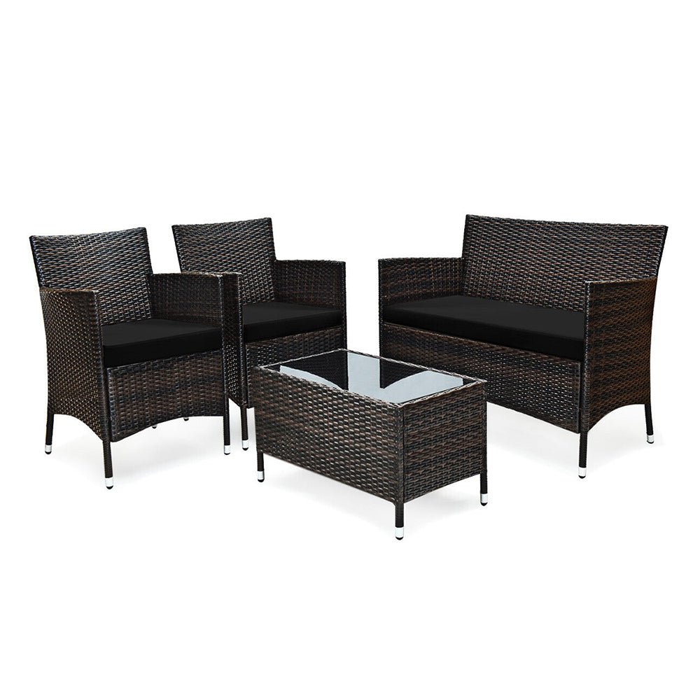 4PCS Outdoor Rattan Patio Furniture Set With Cushions & Coffee Table (92175463)