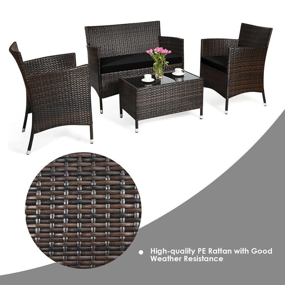 4PCS Outdoor Rattan Patio Furniture Set With Cushions & Coffee Table (92175463)