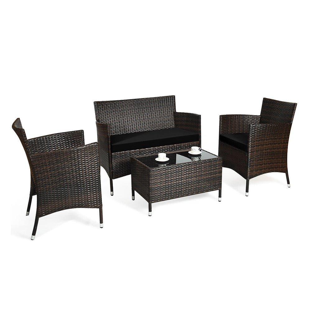 4PCS Outdoor Rattan Patio Furniture Set With Cushions & Coffee Table (92175463)