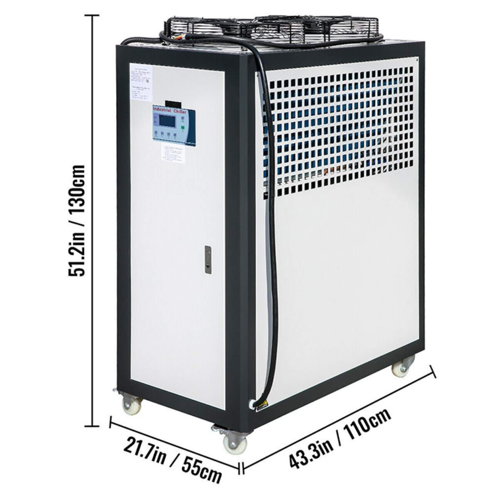 5 Ton Smart Air-Cooled SS Industrial Water Chiller With LCD Display & 53L Water Tank, 5HP