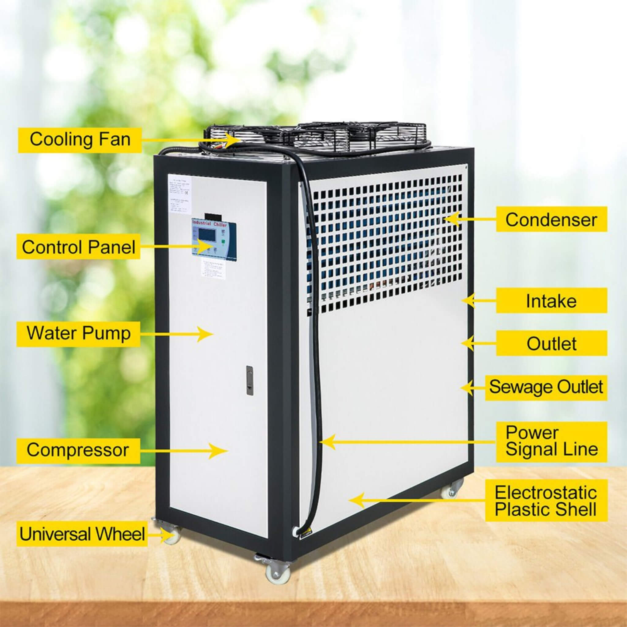 5 Ton Smart Air-Cooled SS Industrial Water Chiller With LCD Display & 53L Water Tank, 5HP