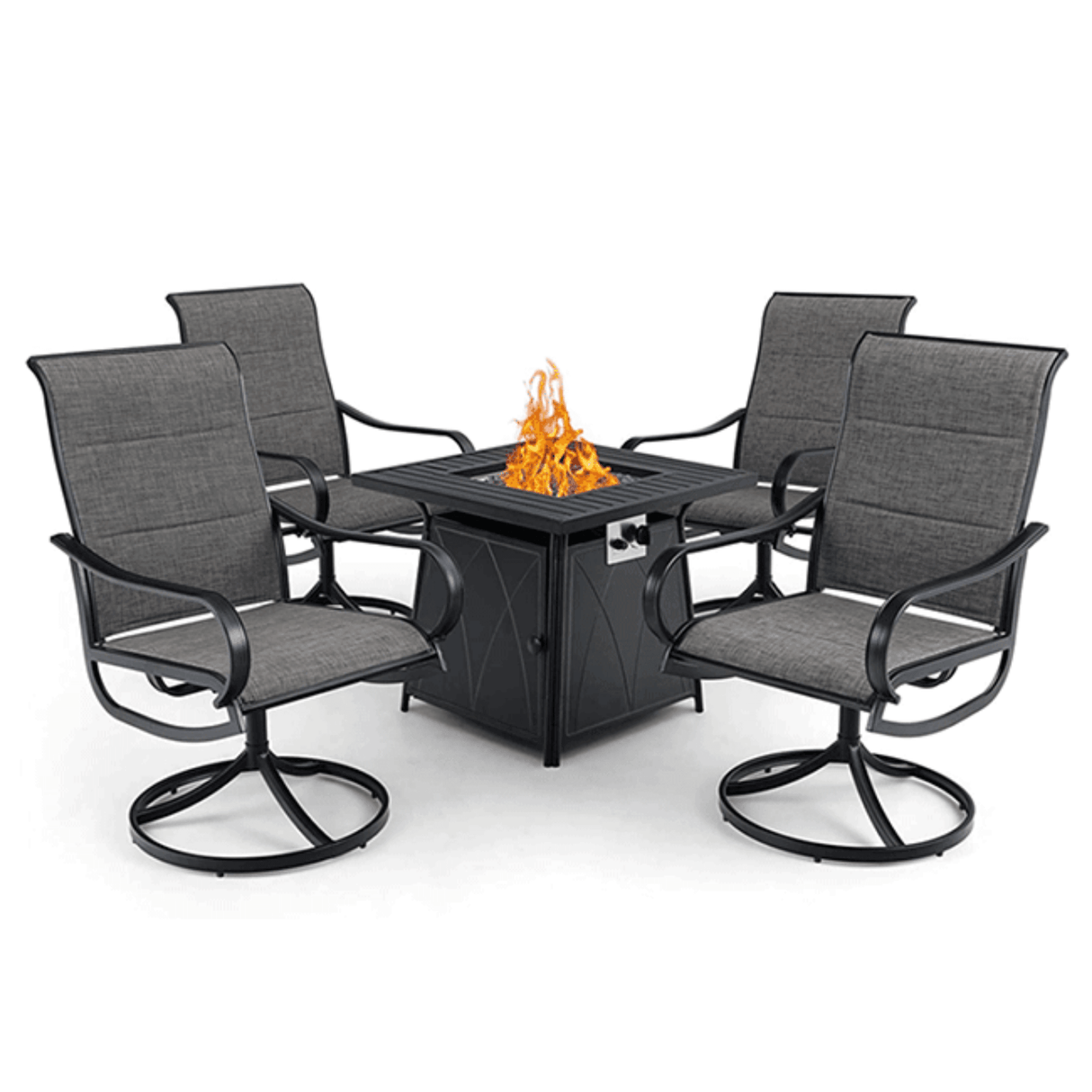 50K BTU Propane Gas Fire Pit Table Set W/ Swivel Chairs, 5PCS