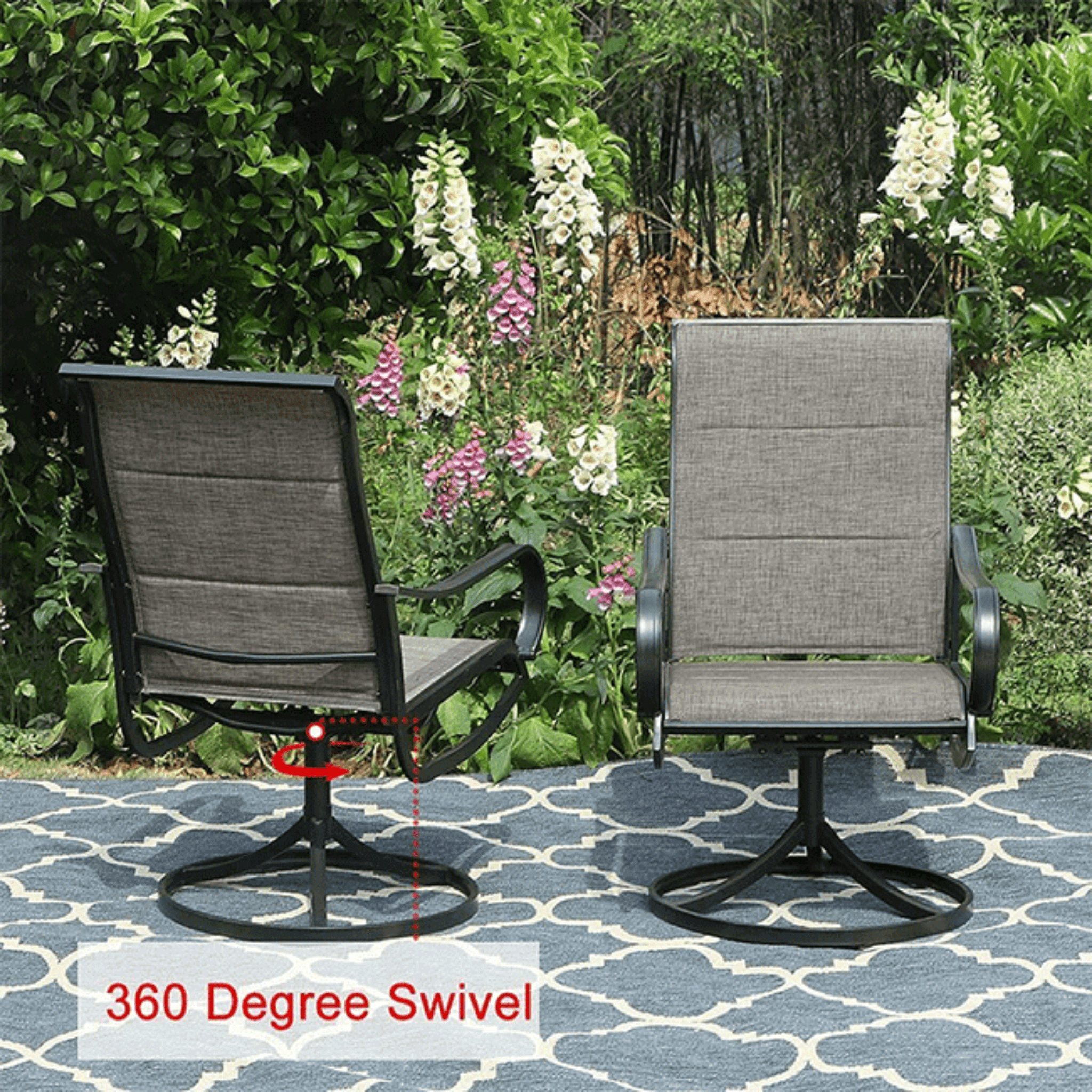 50K BTU Propane Gas Fire Pit Table Set W/ Swivel Chairs, 5PCS