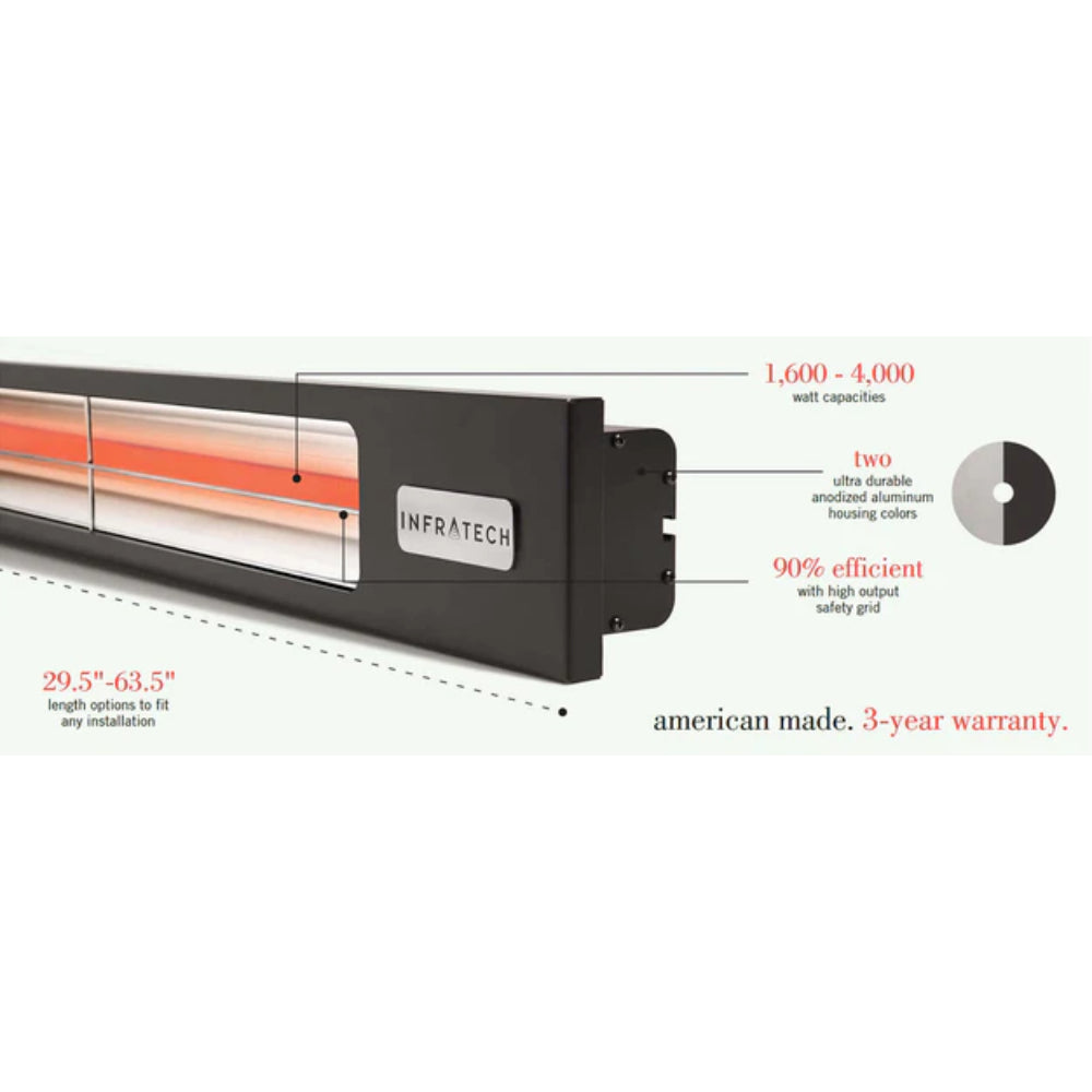 Infratech Slimline Series Single Element SL1624 1600 Watts 240V 6.7 Amps Infrared Electric Patio Heater 29.5 x 4.75 x 3 in. - 21-4995
