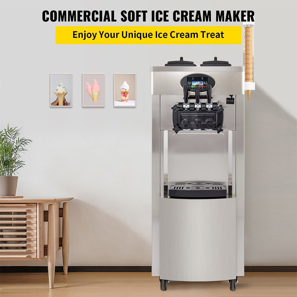 53" Freestanding 3 Flavors Commercial Soft Serve Yogurt Ice Cream Machine Maker With Auto Clean (92574031)