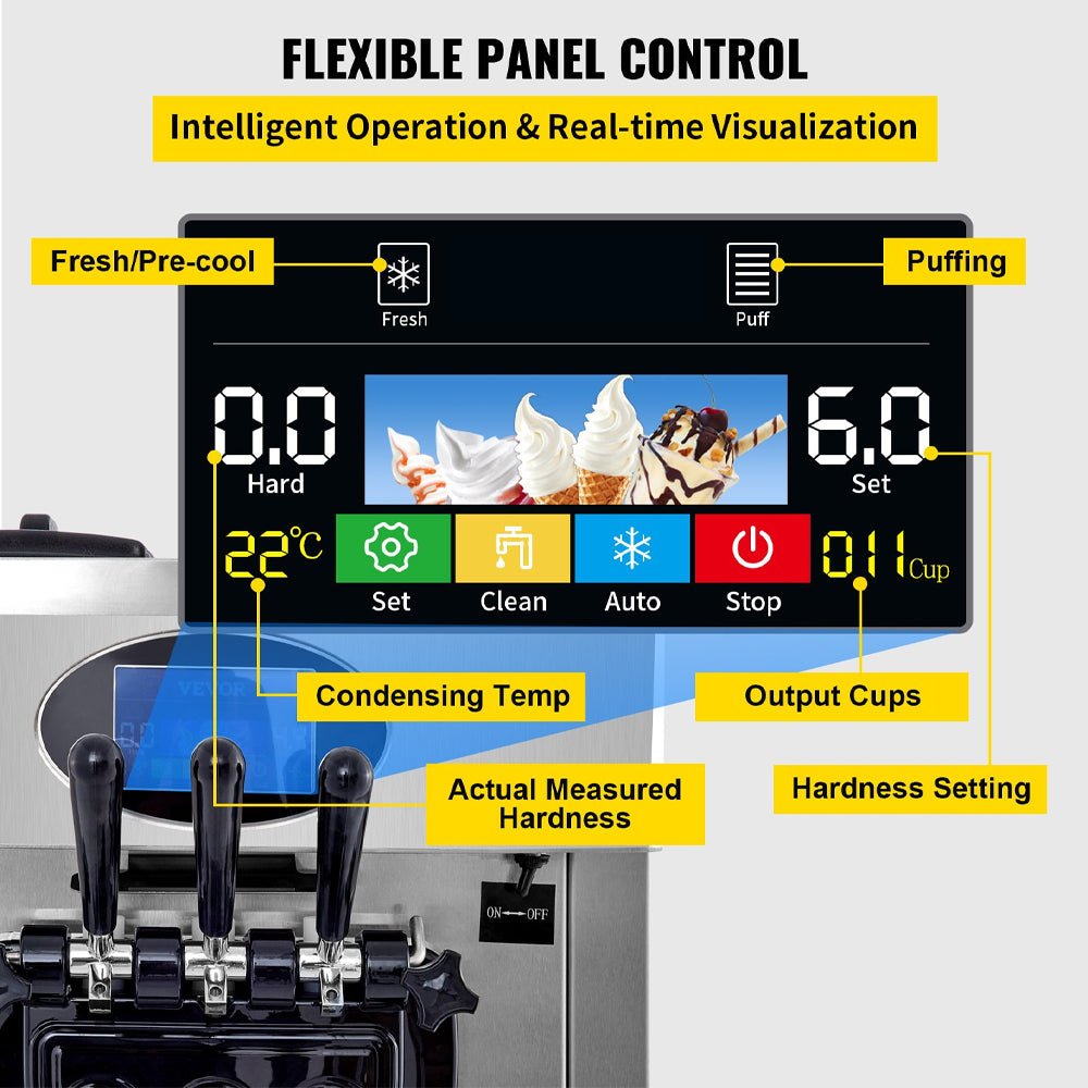 53" Freestanding 3 Flavors Commercial Soft Serve Yogurt Ice Cream Machine Maker With Auto Clean (92574031)